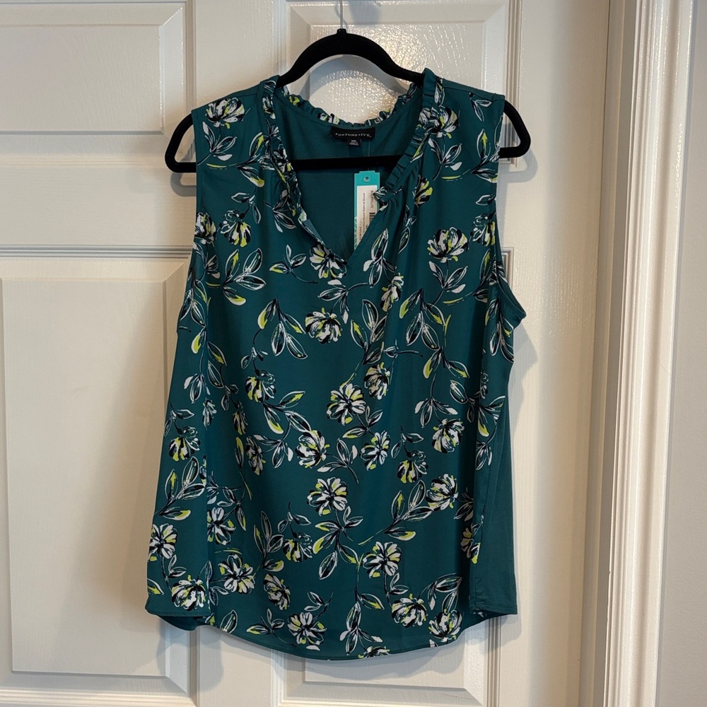 Fortune and Ivy Floral Sleeveless Top - Teal